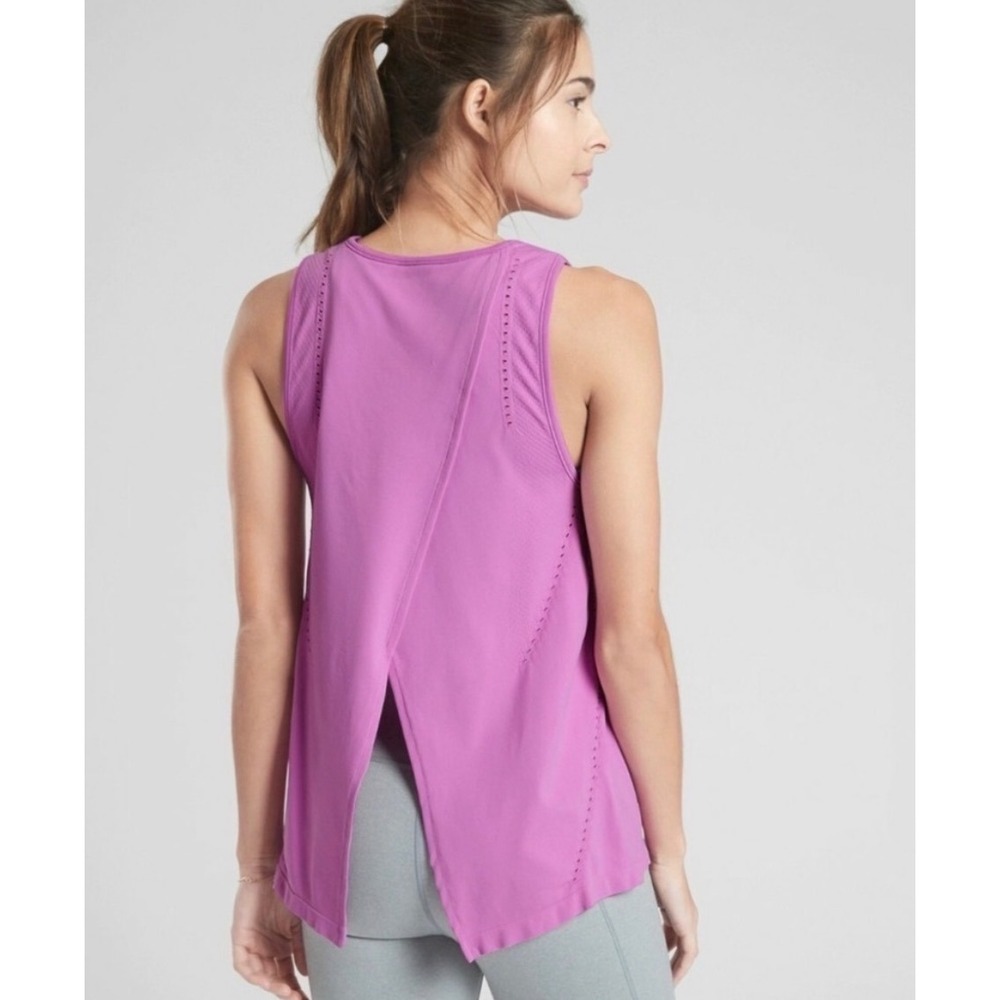 Athleta Foothill Tank Women Large Purple Split Back Seamless Activewear Yoga